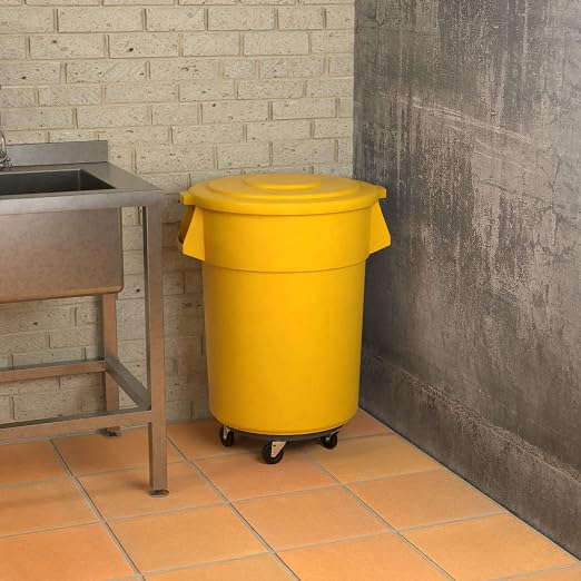 55 Gallon Yellow Round Commercial Trash Can - Image 4