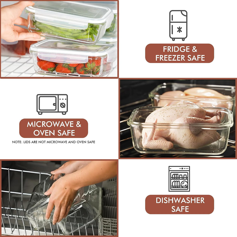 Razab 16 Pc (Set of 8) 30 Oz Glass Meal Prep Containers with Lids, Airtight L...