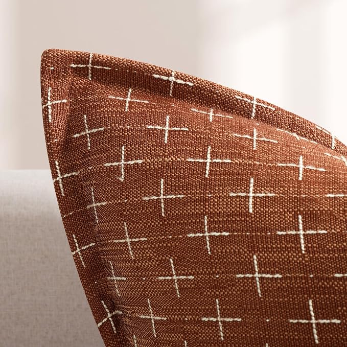 ZWJD Fall Throw Pillow Covers 26x26 Set of 2 Soft Polyester Textured Rust - Image 6