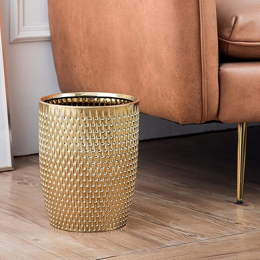 Modern Golden Small Trash Can Wastebasket, Garbage Container Bin - Image 3
