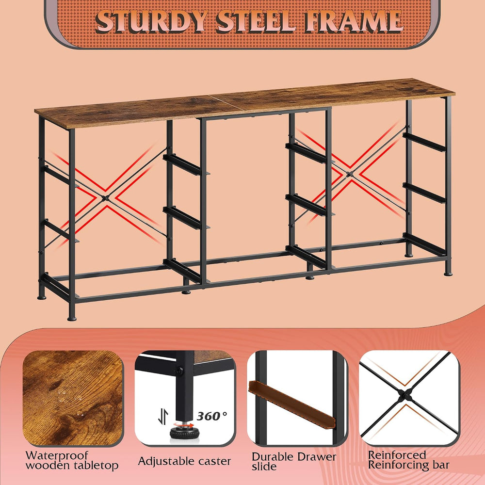 WLIVE Dresser TV Stand for 65 Inch TV, 9 Drawer Dresser, Rustic Brown