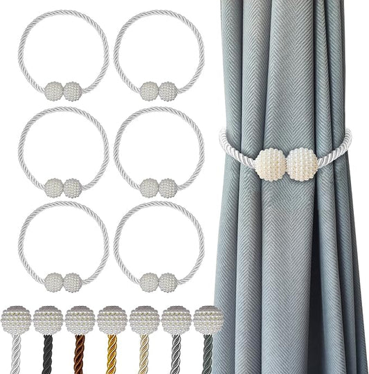 Hion Magnetic Curtain Tiebacks White 6 Pack, Curtain Tiebacks Buckles Holdbacks by Hion