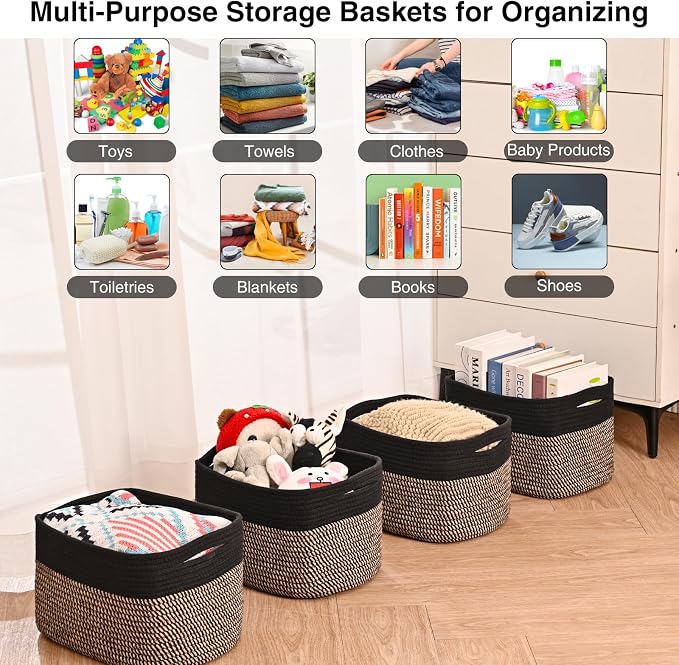 Small Storage Baskets for Organizing Shelves, Cotton Rope Basket for Storage - Image 5