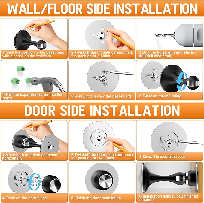 Crosize Magnetic Door Stoppers 4 Pack, Stainless Steel Door Catch - Image 6