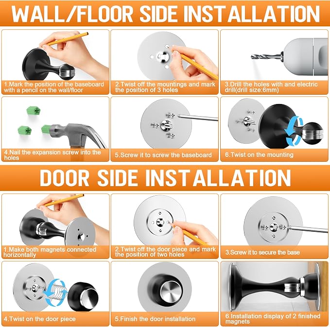 Crosize Magnetic Door Stoppers 2 Pack, Stainless Steel Door Catch - Image 6