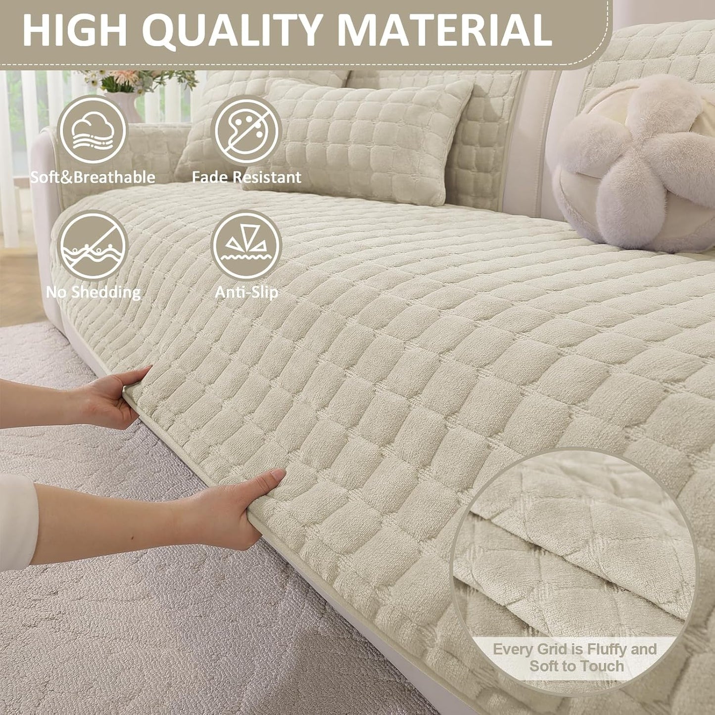Pet Couch Cover for Dogs Washable, Fuzzy Non-Slip Couch Covers for Sofa, Couch Covers for 3 Cushion Sofa, Plush Dog Couch Cover for Sectional, Loveseat (Beige, 27.6" X 71")