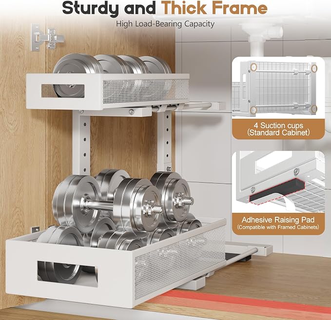 1 Pack-11.4"-16.14"H Under Sink Storage Organizer, Large 2-Tier Elegant Mesh - Image 3