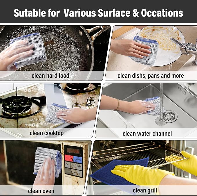Dish Cloths for Washing Dishes 8 Pack Multipurpose Wire Miracle Cleaning Coths - Image 5