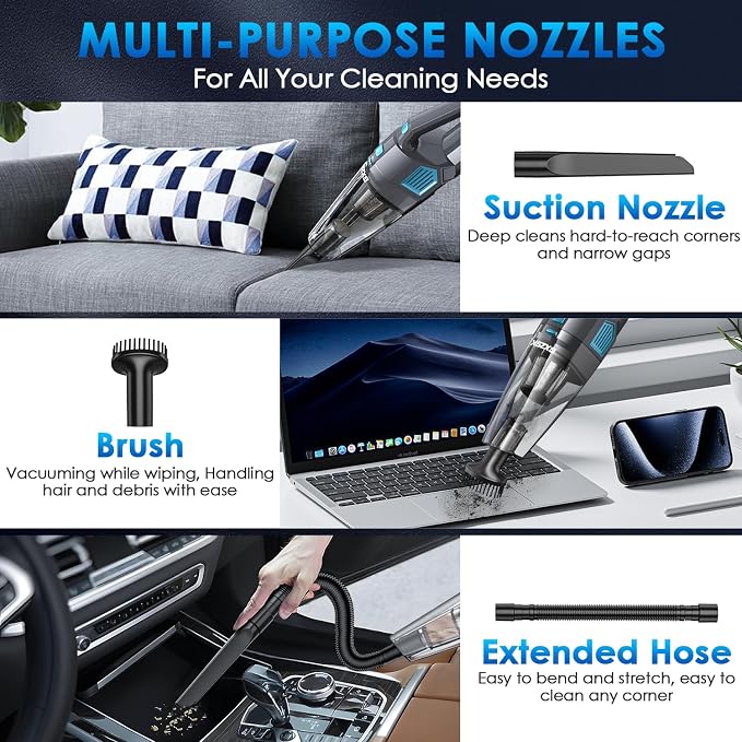 Handheld Vacuum Cordless, 15000PA Strong Suction Hand Held Car Vacuum Cleaner - Image 3