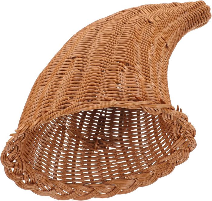 jojofuny Fall Cornucopia Basket: Thanksgiving Horn of Plenty for Harvest Autumn Table Decoration - Hand-woven Rattan Horn Basket for Christmas Table Centerpieces