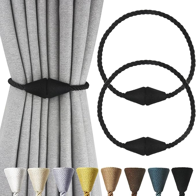 2 Pack Magnetic Curtain Tiebacks Rope Modern Handmade Curtain Tie Backs by CurtianTiebacks