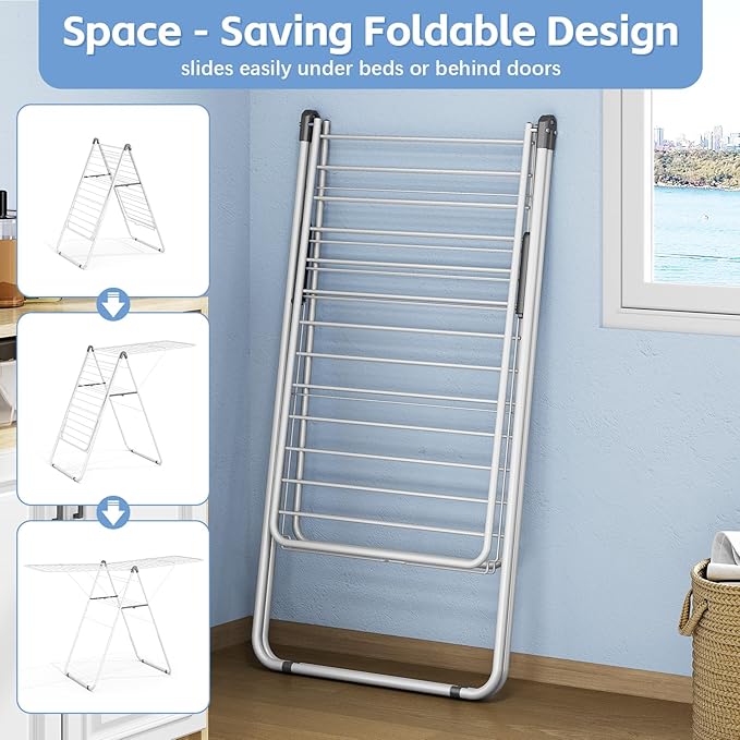 KINGBOARD Clothes Drying Rack Foldable, Metal Drying Rack Clothing - Image 3