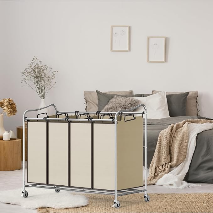 Simple Houseware 4-Bag Heavy Duty Rolling Laundry Sorter Cart