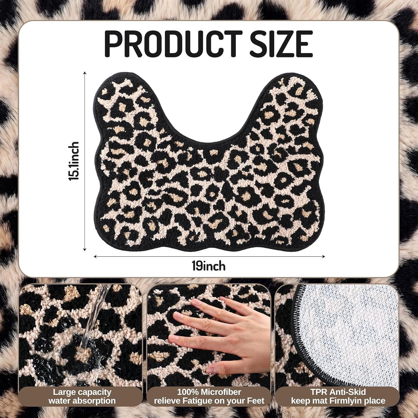 Cheetah Print Toilet Rug U Shaped Scalloped Leopard Bathroom Rug Luxury Non Slip Absorbent Washable Toilet Mat Soft Plush Bat Mat Leopard Bathroom Decor