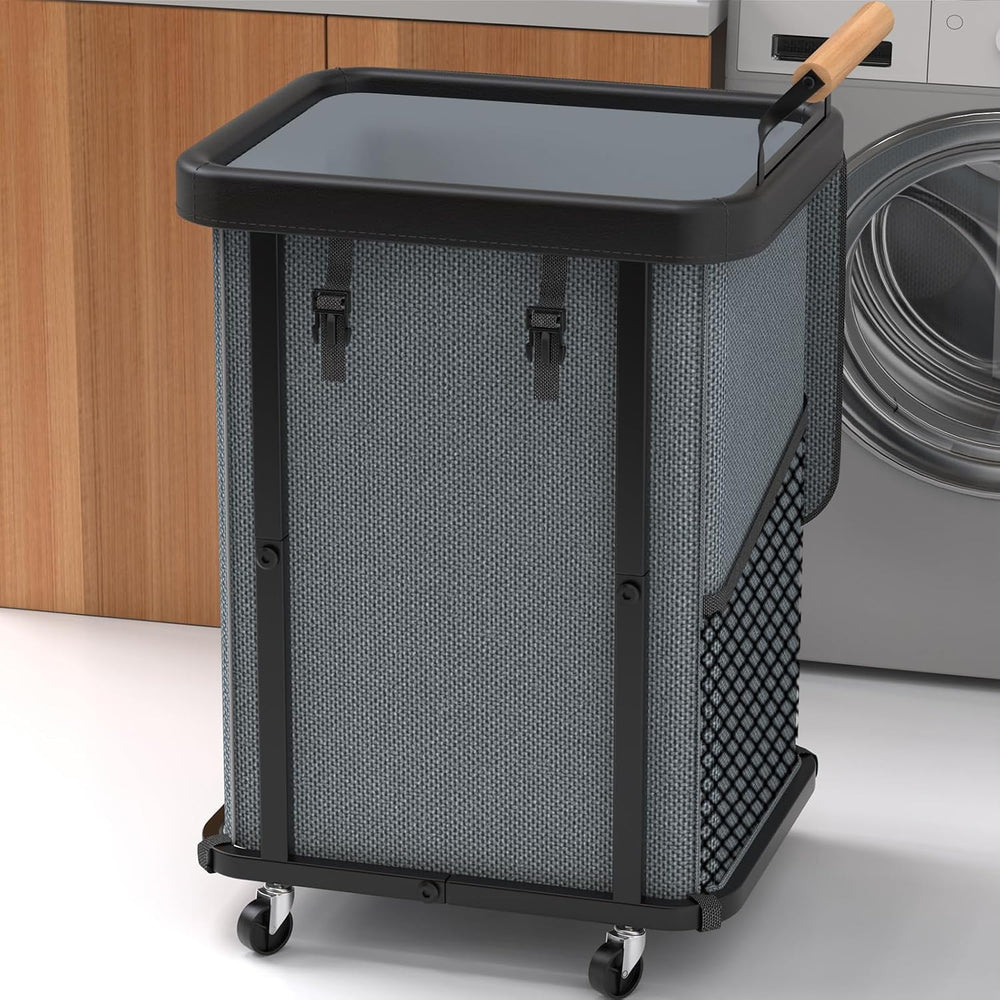 150L Laundry Basket with Wheels,Rolling Basket Hamper with Lid&Handle Gray
