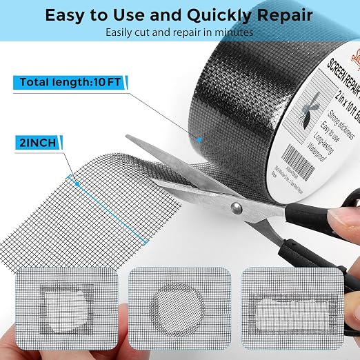 Black Window Screen Repair Tape, 2IN X 10FT Screen Repair Kit - Image 3