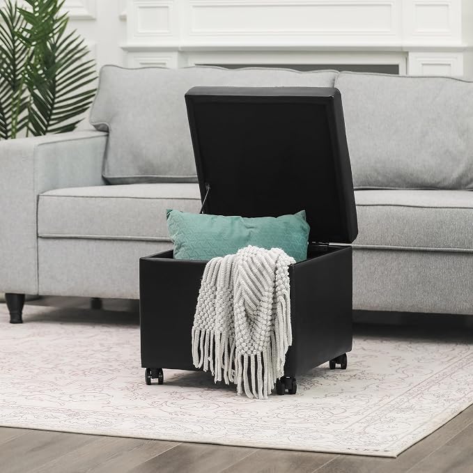 Adeco 17.7" Leather Ottoman - Image 4
