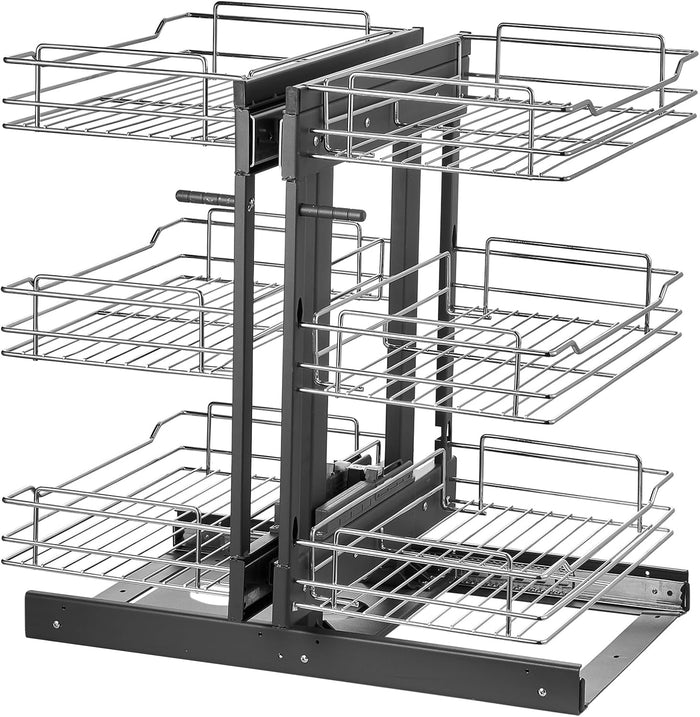 VEVOR 3 Tier 6 Shelf Chrome Carbon Steel Kitchen Cabinet Organizer, Slide Out Storage, Space Saving, Silver, For 15" Width, Food, Jars, Cans, Cookware, Pans, Mugs