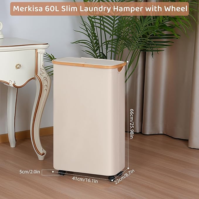 Slim Laundry Basket with Wheels, Narrow Hampers - Image 3