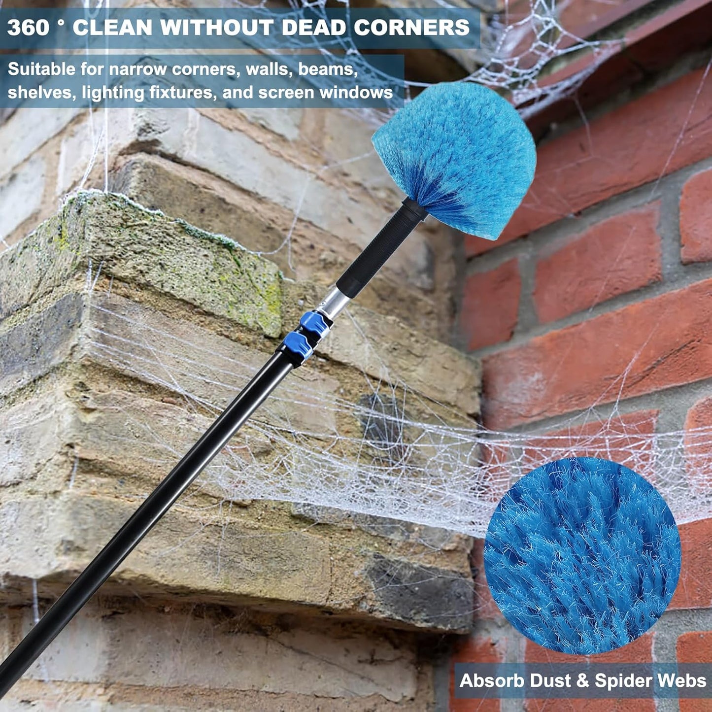 Cobweb Duster Head Brush-Twist-On Spider Web Brush for Outdoor & Indoor Web Cleaning // Fits Standard Acme Threaded Poles // Cobweb Duster Brush Head Only-Blue -1 Pack