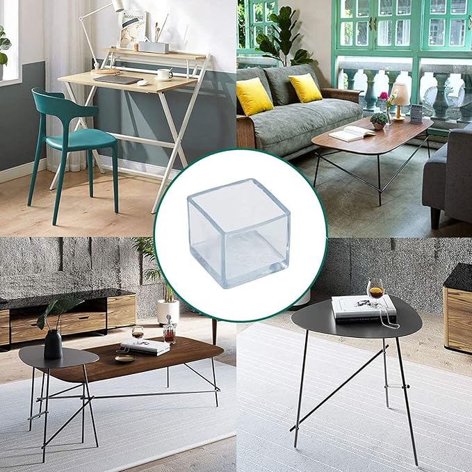 16 Pcs Transparent Square Anti-Slip Rubber Leg Tips Chair Leg Caps Furniture - Image 7