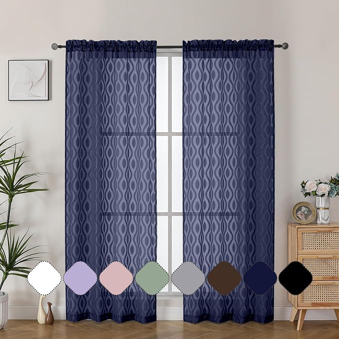 Aiyufeng Navy Blue Curtains 72 Inches Long 2 Panels Set, Elegant Light by Aiyufeng