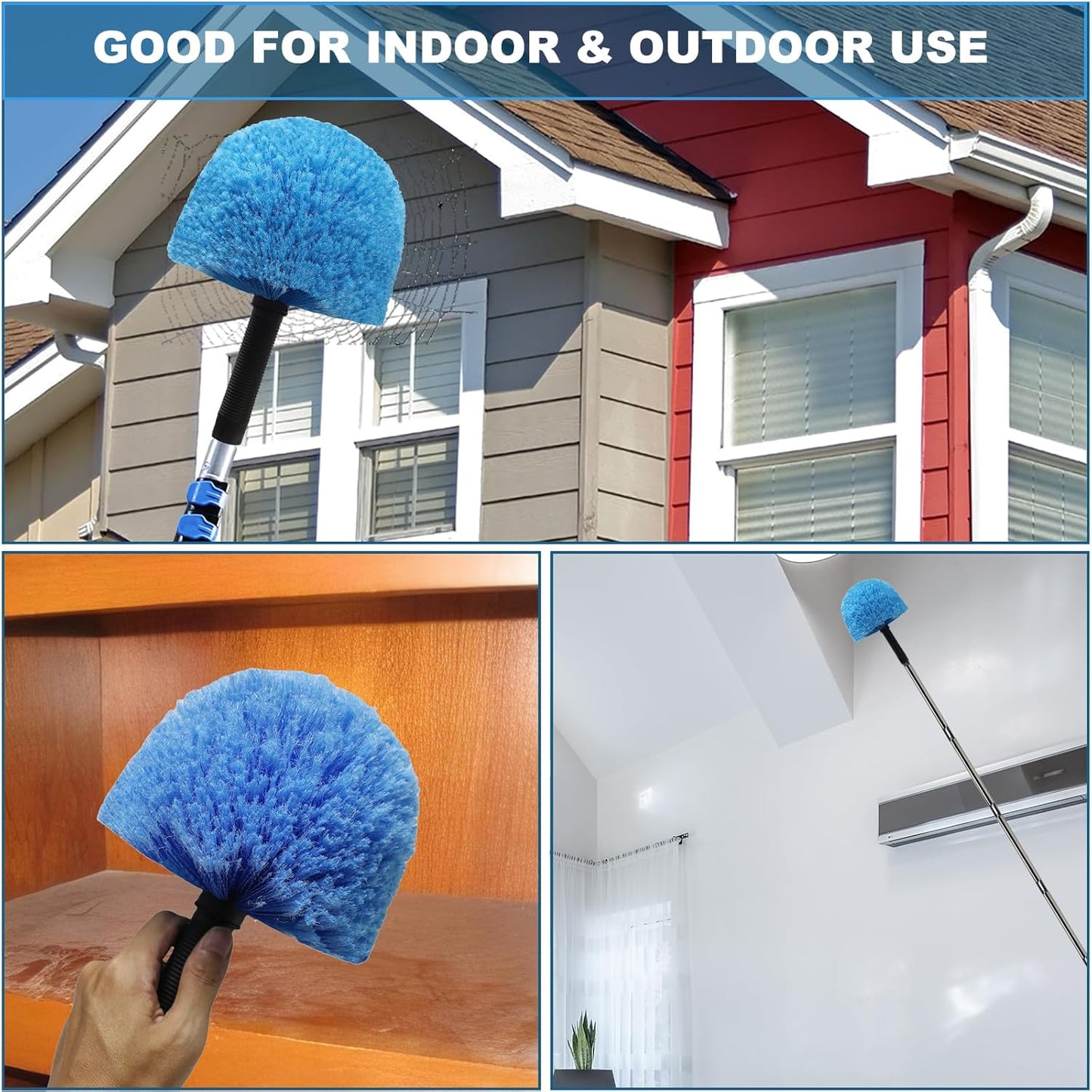 2 Pack Robust Cobweb Duster Head Brush – Superior Twist-On Web Cleaning Tool – Spider Web Remover Brush Compatible with Standard 3/4 Inch Threaded Poles for Outdoor & Indoor Use – Head Only (Blue)