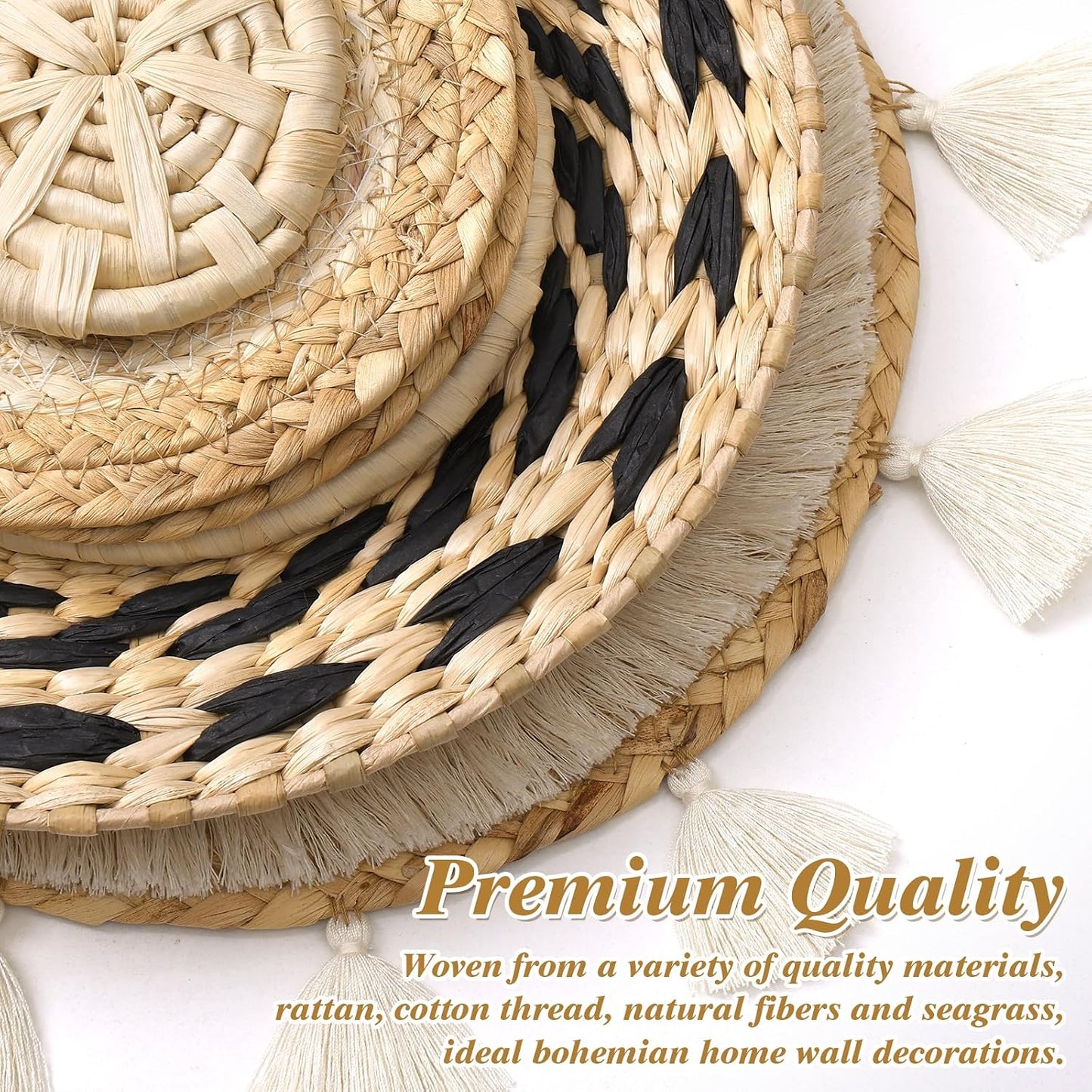 LOMOHOO Set of 7 Boho Wall Basket Decor Wicker Woven Wall Basket Decoration | LOMOHOO Bohemian Handcrafted Round Basket Hanging Decor Bulrush Wall Art Decors for Living Room Rustic Home