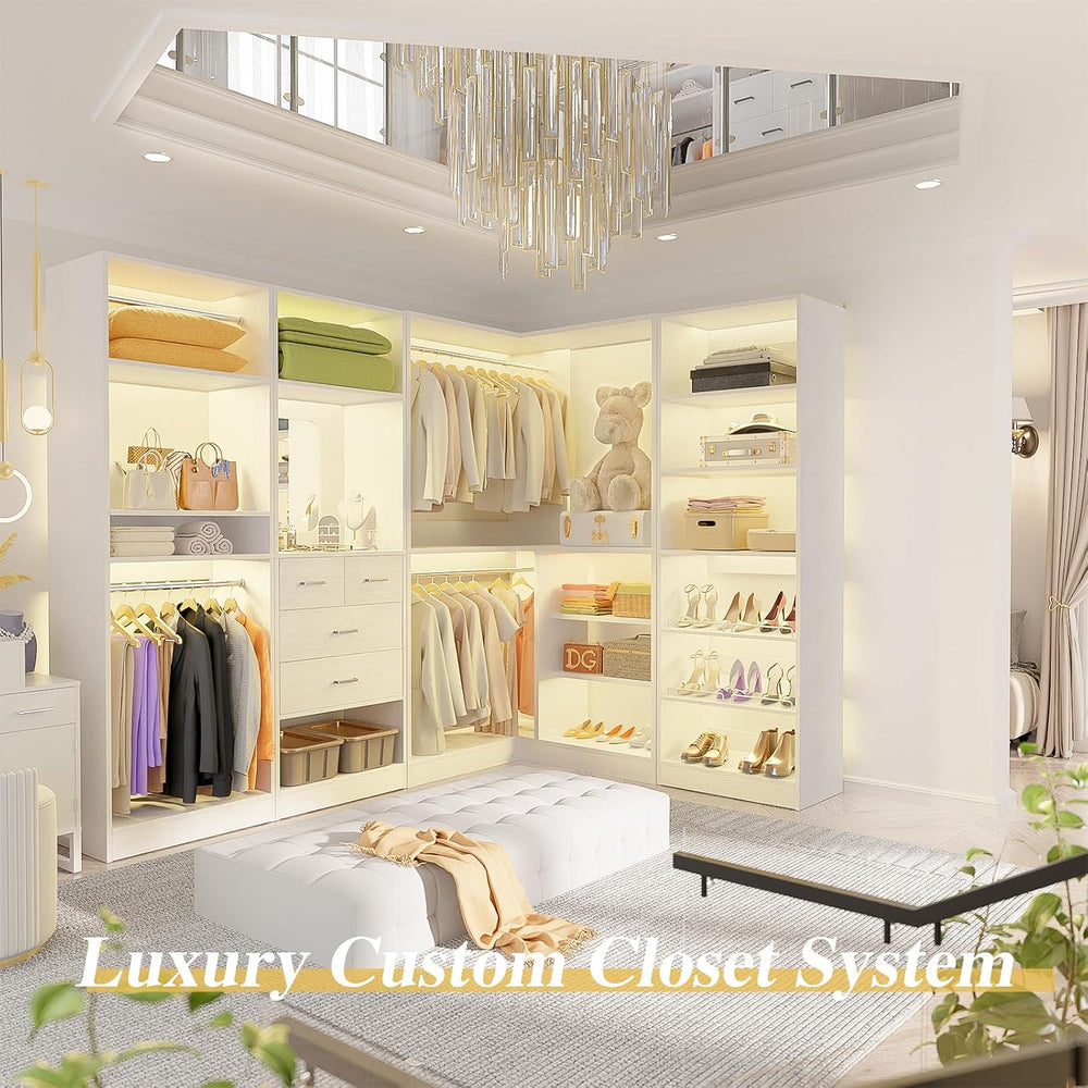 Unikito 110” Closet System with Drawers, 9.3FT Corner Closet Organizer with 4...