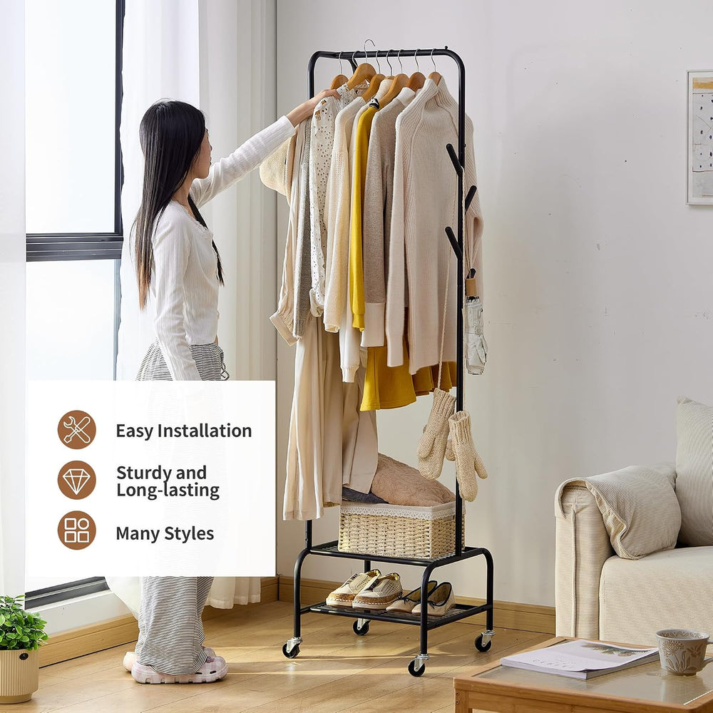 Heavy Duty Clothing Rack with Wheels, Garment Rack, Freestanding Coat Rack wi...