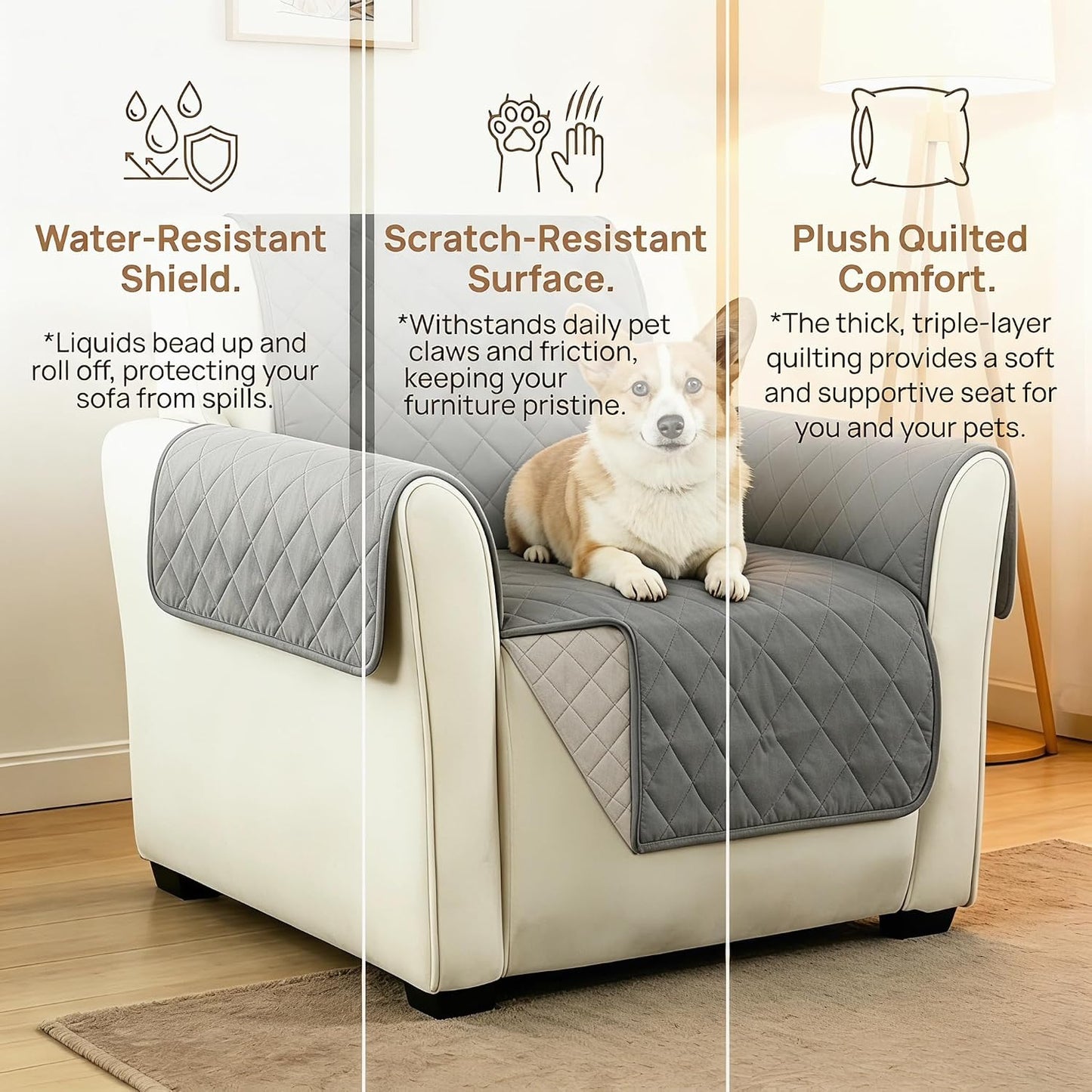 Couch Covers for Sofa, Recliner Covers Washable, Non-Slip, Outdoor Sofa Cushion Cover, Furniture Protector for Dogs and Cats, Pet Hair Blocker for Chair, Seat and Recliner, Gray