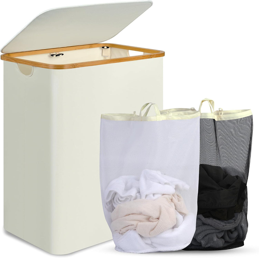 efluky Laundry Hamper with Lid, 160L Tall Laundry Basket with Bamboo Handles