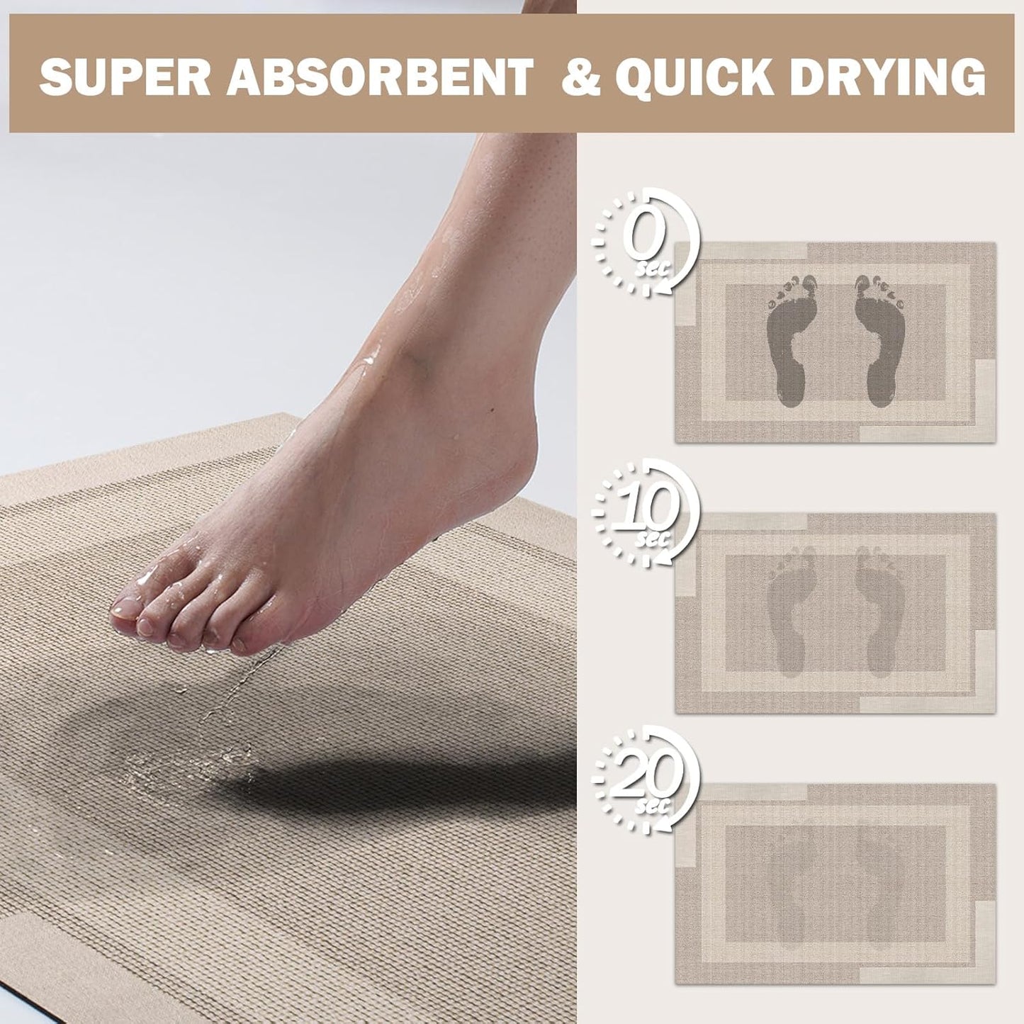 YDKGL Non Slip Bath Mat, Rubber Backing Ultra Thin Bathroom Rugs Fit Under Door Quick Dry Super Absorbent Washable Bath Rug Shower Mat for Bathroom Floor Bathtub Shower Sink, Easy Care Beige 16"x 24"