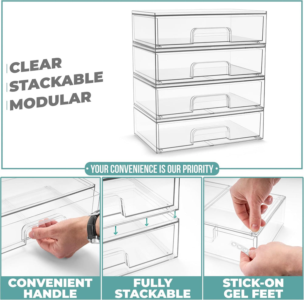 Sorbus Stackable Storage Drawers, Clear Acrylic Pull-Out Organizer (4 Pack)