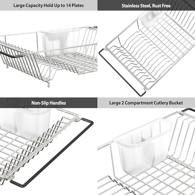 SIMPLE HOUSEWARE Large Over Sink Counter Top Stainless Steel Dish Drainer - Image 3