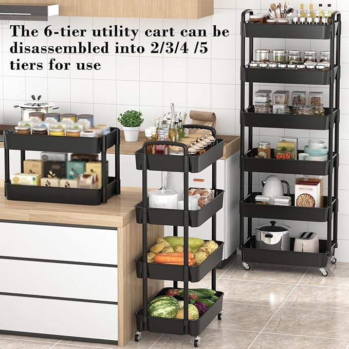 Sywhitta 6-Tier Plastic Rolling Utility Cart - Image 2