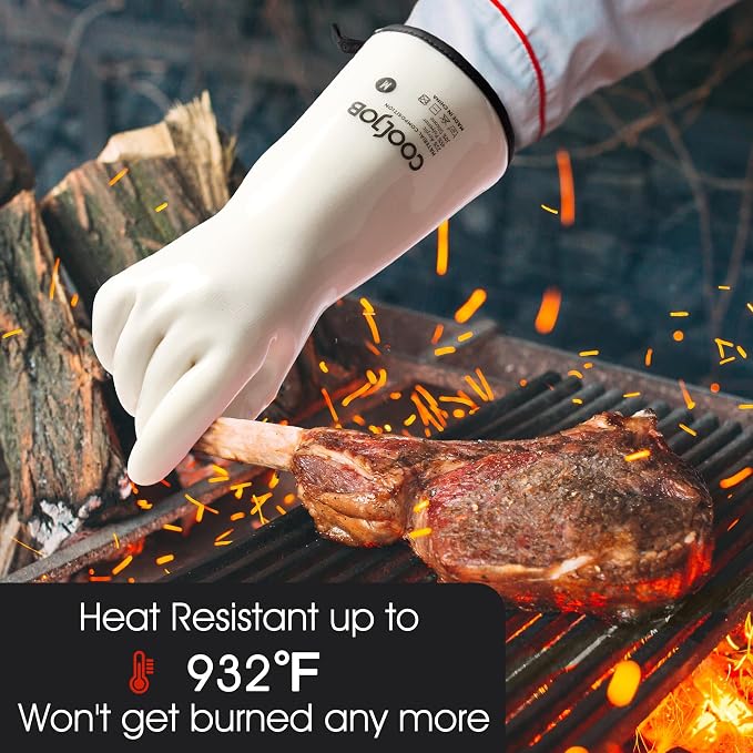 COOLJOB Heat Resistant Oven Gloves, Waterproof Liquid Silicone BBQ Grilling - Image 4