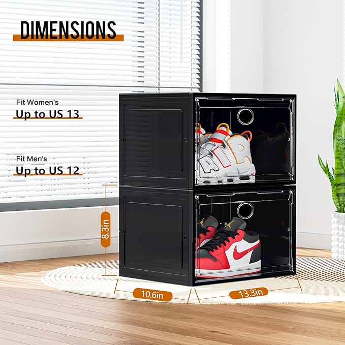 KEFA XL Shoe Storage Box Organizer, 8 Pack Shoe Boxes Clear Plastic Stackable - Image 4