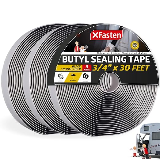 XFasten Butyl Putty Tape, 1/8" x 3/4" x 30' EDPM Butyl Rubber Sealant, by XFasten