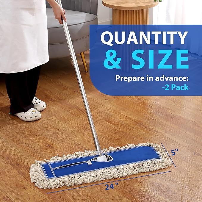 2 Pack - 24" Wide X 5 Cotton Floor Dust Mop Head Refill Short Fiber - Image 2