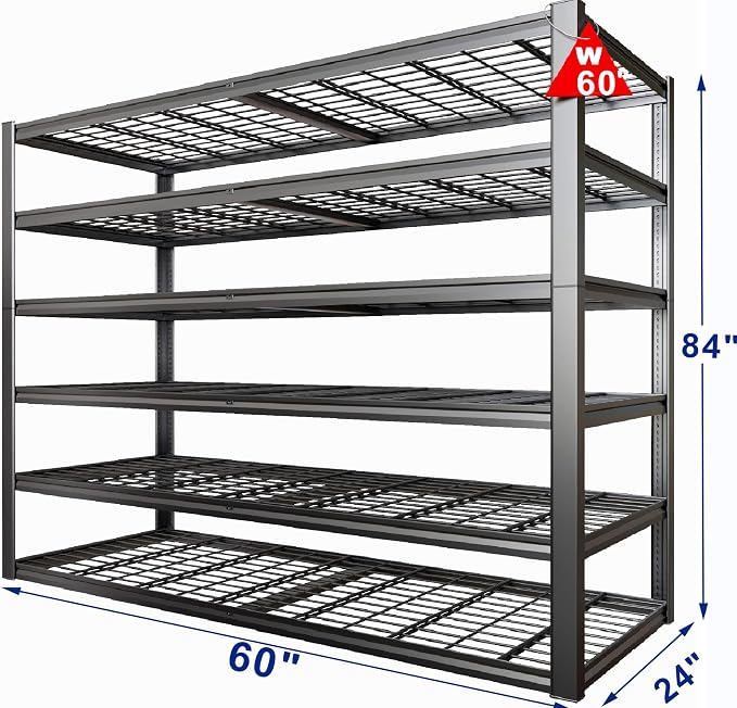 60" Wide Heavy Duty Garage Shelving Adjustable 6 Tier Garage Storage Shelves - Image 2