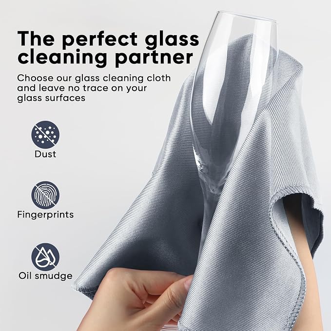 HOMEXCEL Microfiber Glass Cleaning Cloths 6 PK, Lint Free Streak Free, Reusable - Image 3