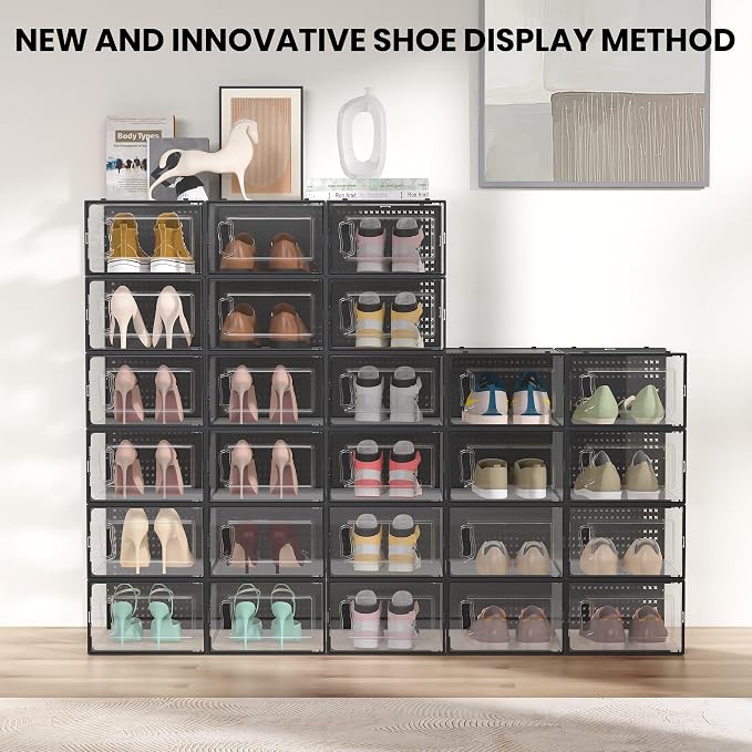 12 Pack XXX-Large Modular Clear Plastic Stackable Shoe Storage Organizer - Image 2