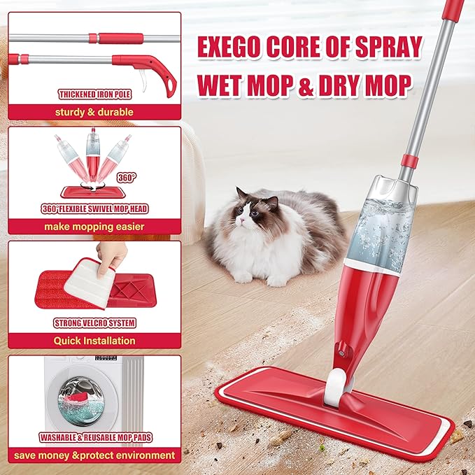 Spray Wet Mops for Hardwood Floor Cleaning: EXEGO Microfiber Dry Dust Spray Mop - Image 3