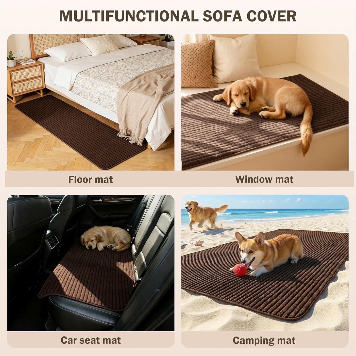 MEETSKY 100% Waterproof Sectional Couch Covers, 2 Pieces Non Slip Couch Covers for Dogs, L Shaped Sofa Covers for Pets Washable, Sofa Slipcover Furniture Protector, Chocolate, Large, 35"x63"+35"x63"