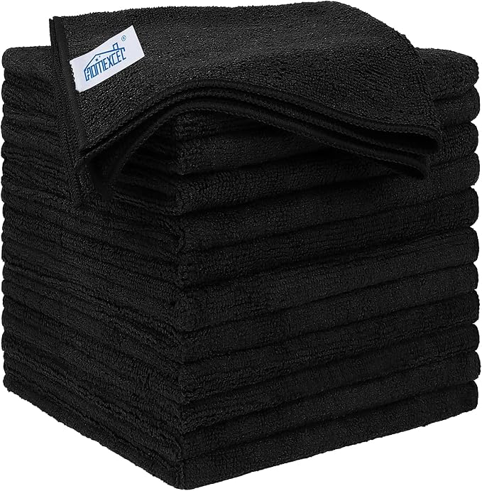 HOMEXCEL Black Microfiber Cleaning Cloth 12 Pack, 12.5 x 12.5 inch Microfiber by HOMEXCEL