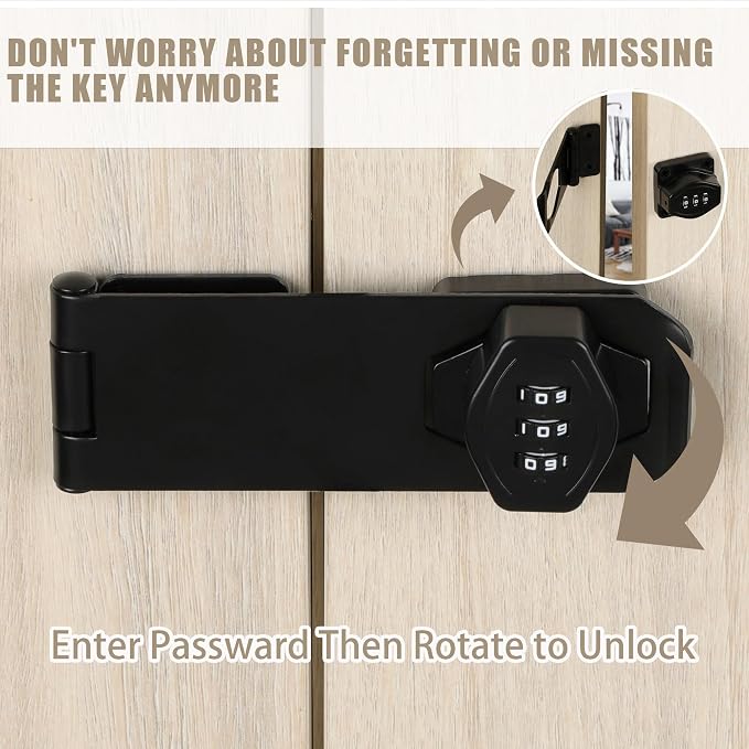 Password Rotary Hasp Locks, Digit Combination Lock Door Security Slide Latch - Image 5