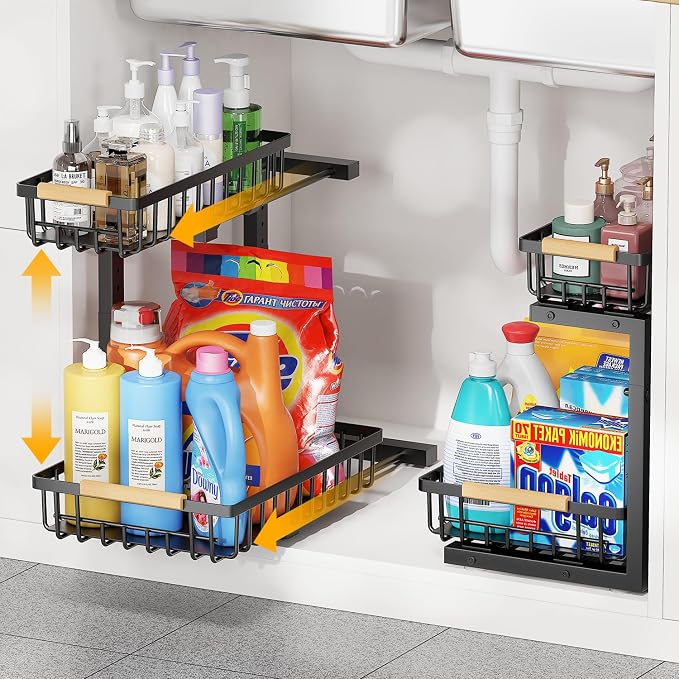 2-Tier Slide Out Under Sink Organizer – 2-Tier Pull-Out Storage Rack, Bathroom by Unknown
