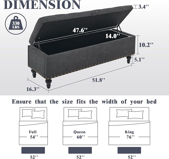 50" Storage Ottoman Bench, Tufted Ottoman - Image 2
