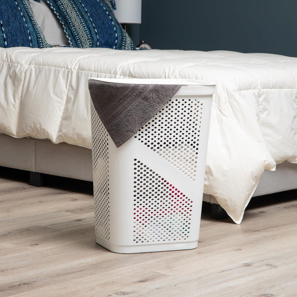 Mind Reader 60L Slim Laundry Hamper, Clothes Basket, Lid, Ventilated, Plastic...